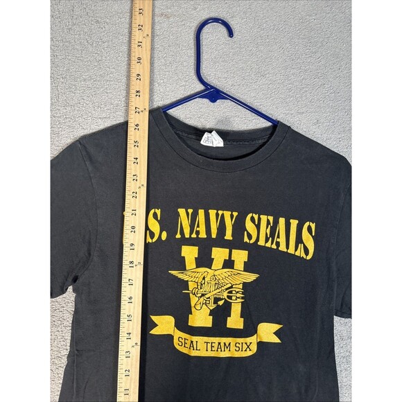 VNTG U.S. Navy Seals Seal Team 6 T Shirt Men’s Size S Black Yellow Logo Military - Picture 9 of 13